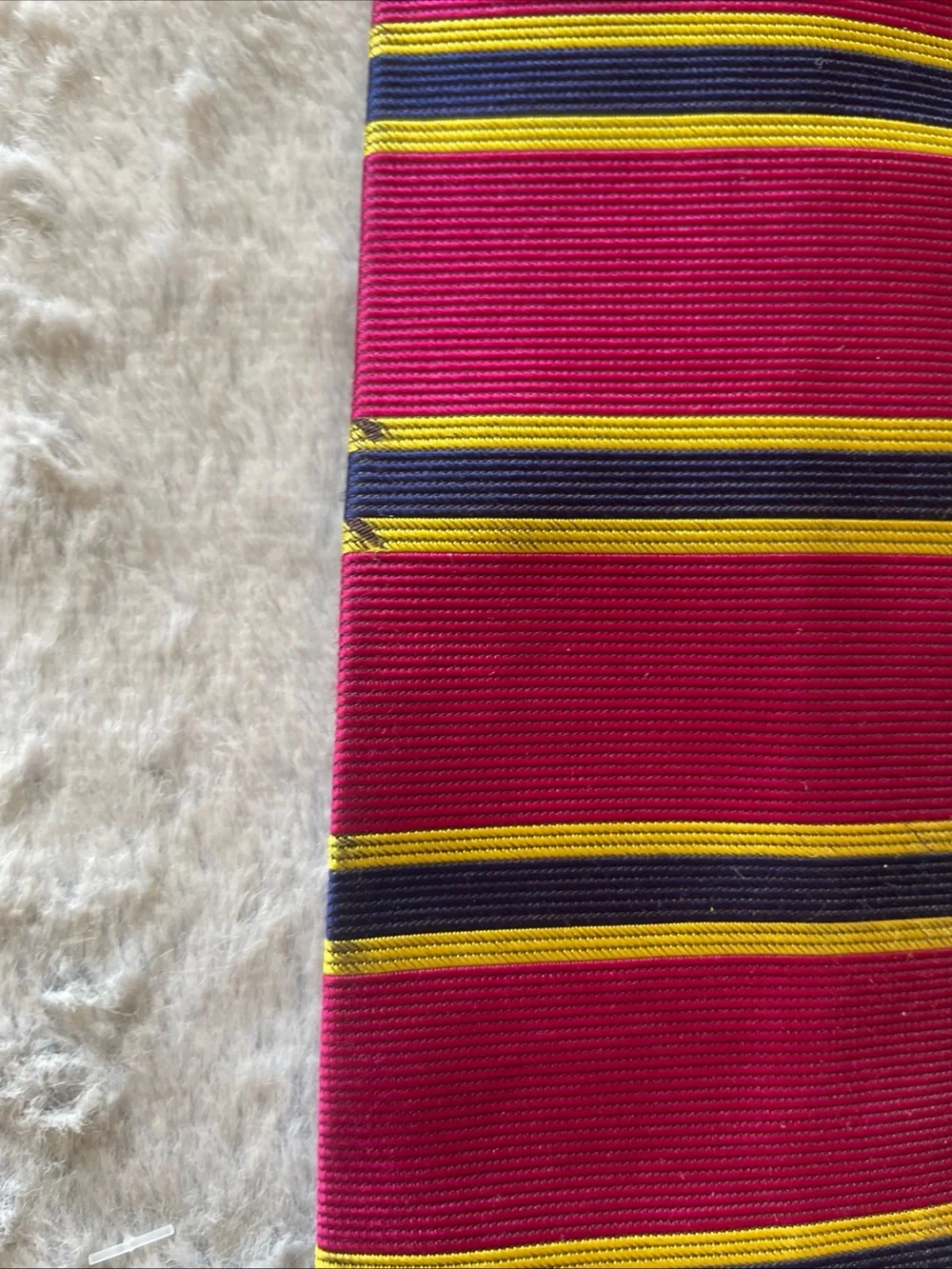 Brooks Brothers Burgundy Tie with Navy and Yellow Stripes
